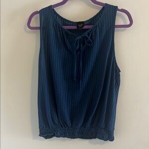 W5 Blue Ribbed Smocked Tank Top